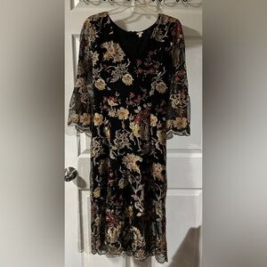 REBA Floral Embroidered Black Dress